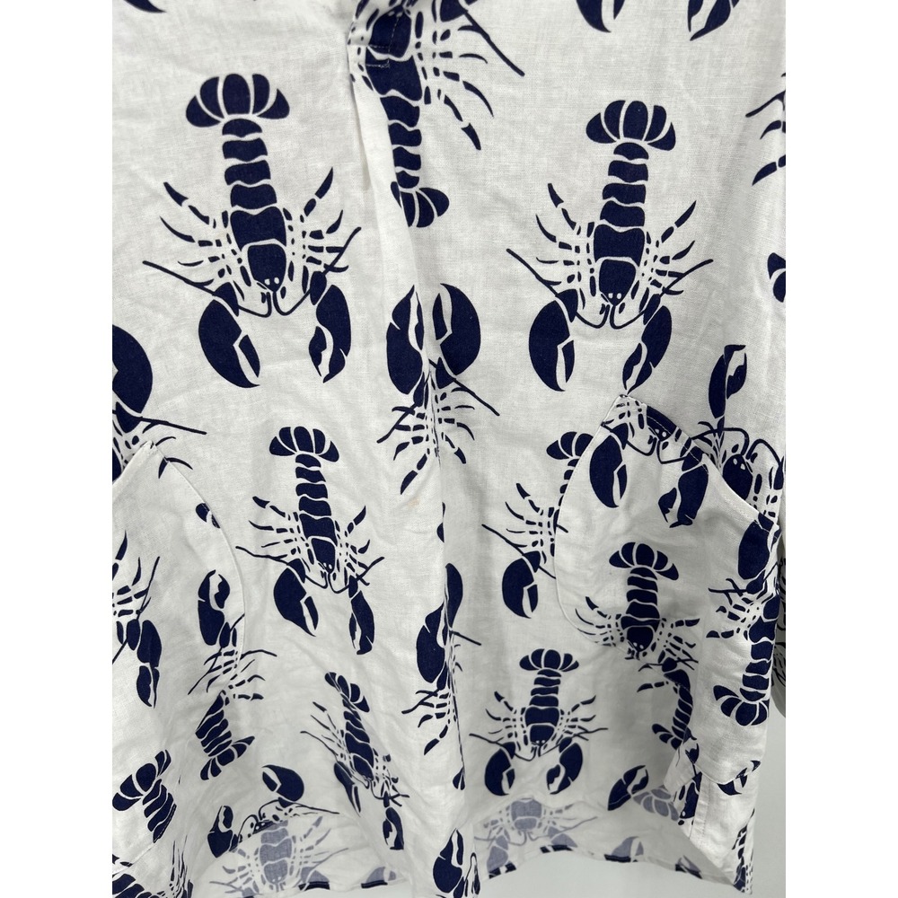 Sigrid Olsen Womens Linen Lobster Print Tunic Top‎ White Navy Blue Roll Tab Med - Picture 4 of 11